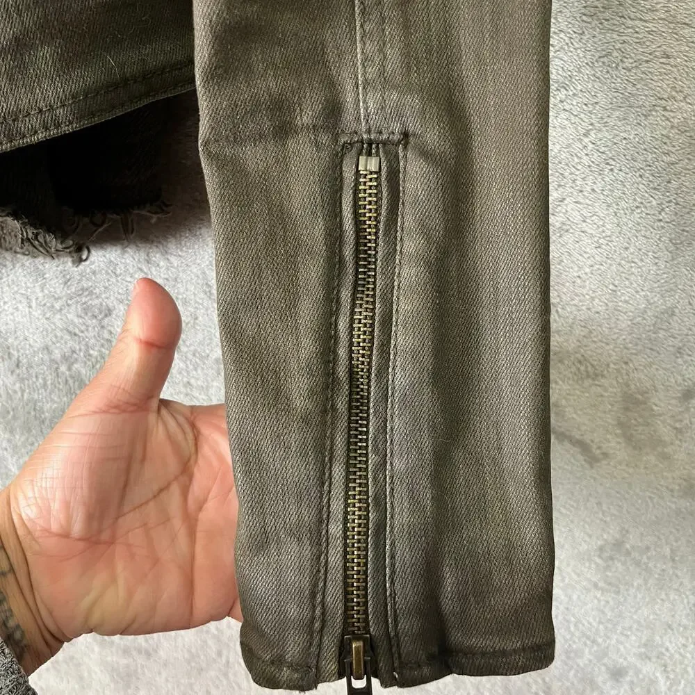 Free People Draped Scarf Collar Faux Leather Jacket Boho Grunge Biker 2‎ Green